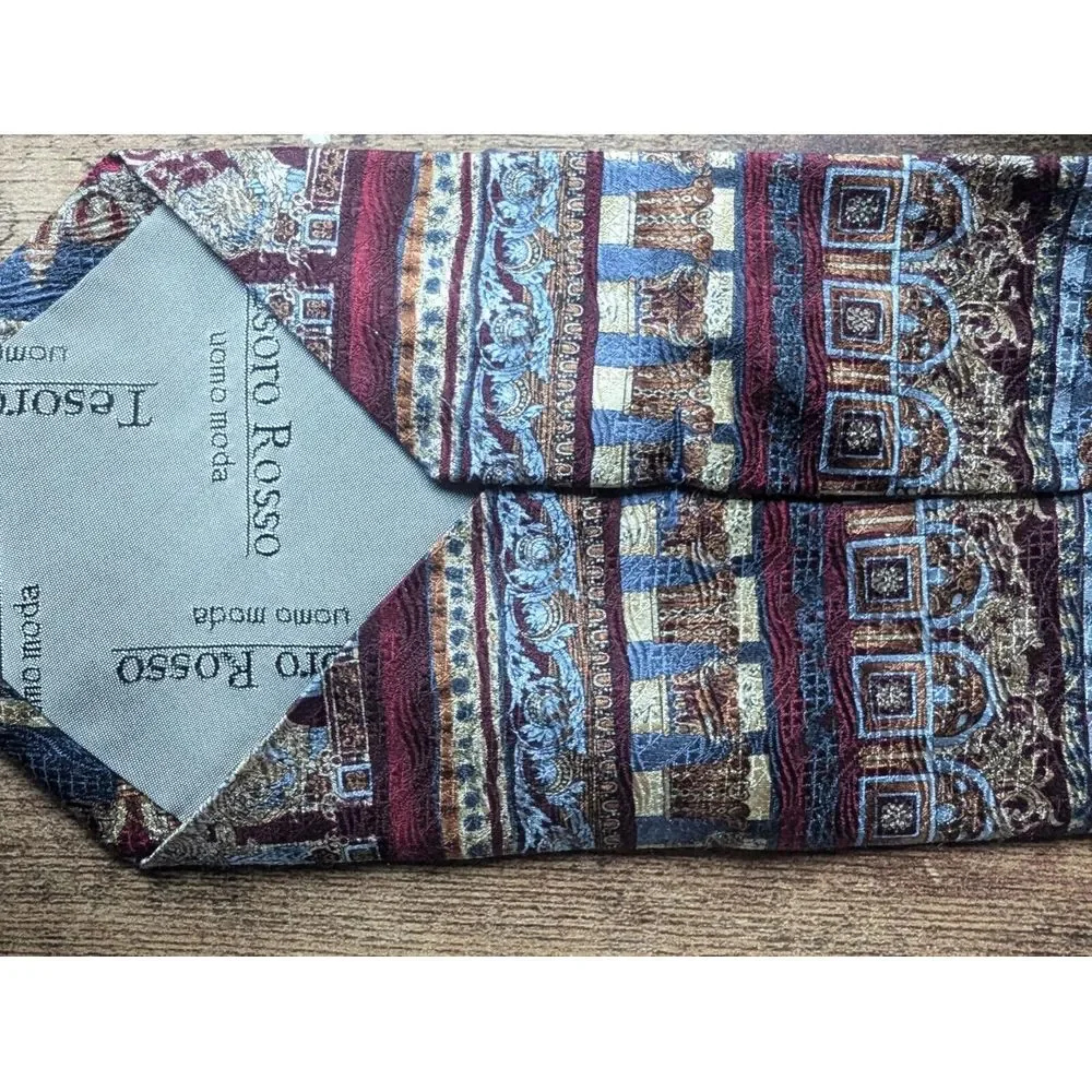 Tesoro Rosso Mens 100% SILK Tie‎ HANDMADE Abstract Design